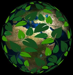 Image of Earth surrounded by leaves