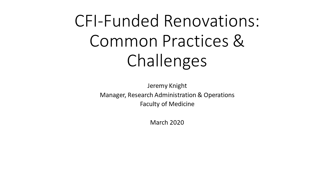 Title slide for CFI-Funded Renovations:  Common Practices & Challenges