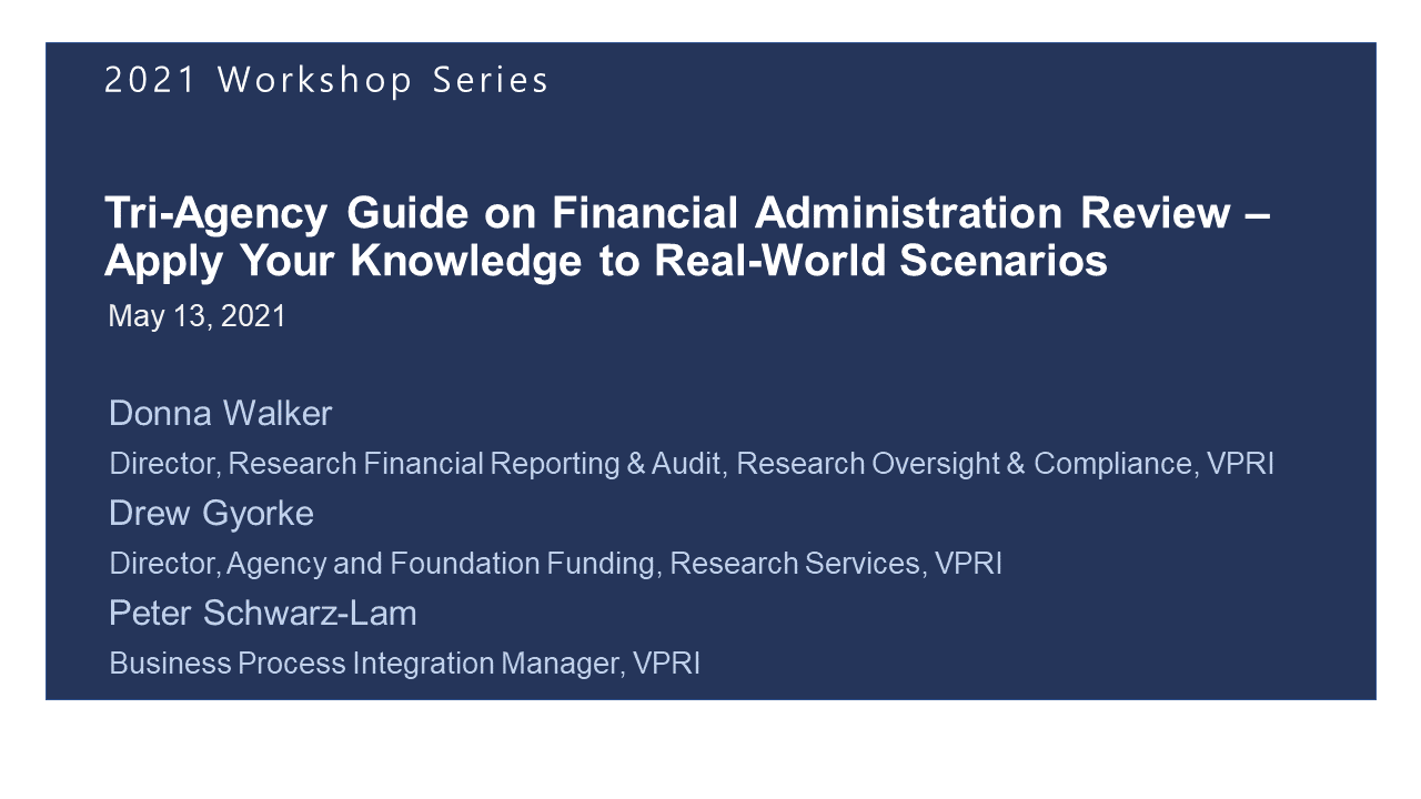 Title slide for Tri-Agency Guide on Financial Administration - Apply your Knowledge to Real-World Scenarios