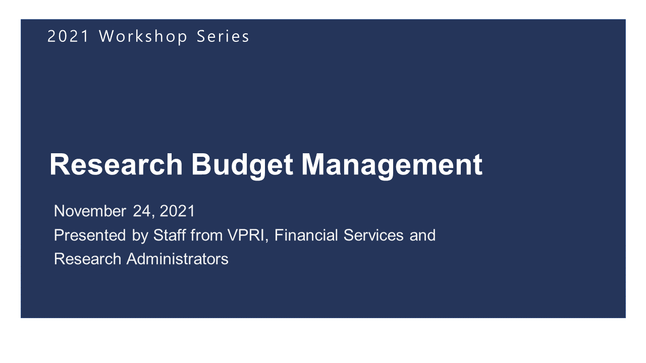 Title slide for Research Budget Management