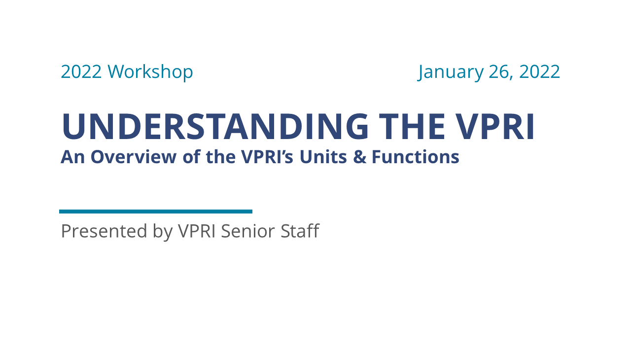 Title slide for Understanding the VPRI:  An Overview of the VPRI's Units & Functions