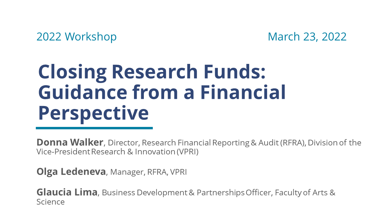 Title slide for Closing Research Funds:  Guidance from a Financial Perspective