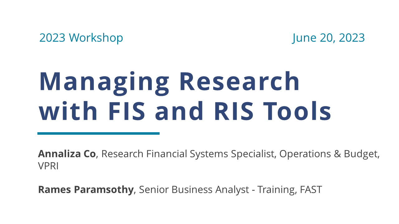 Title slide for Managing Research using FIS and RIS