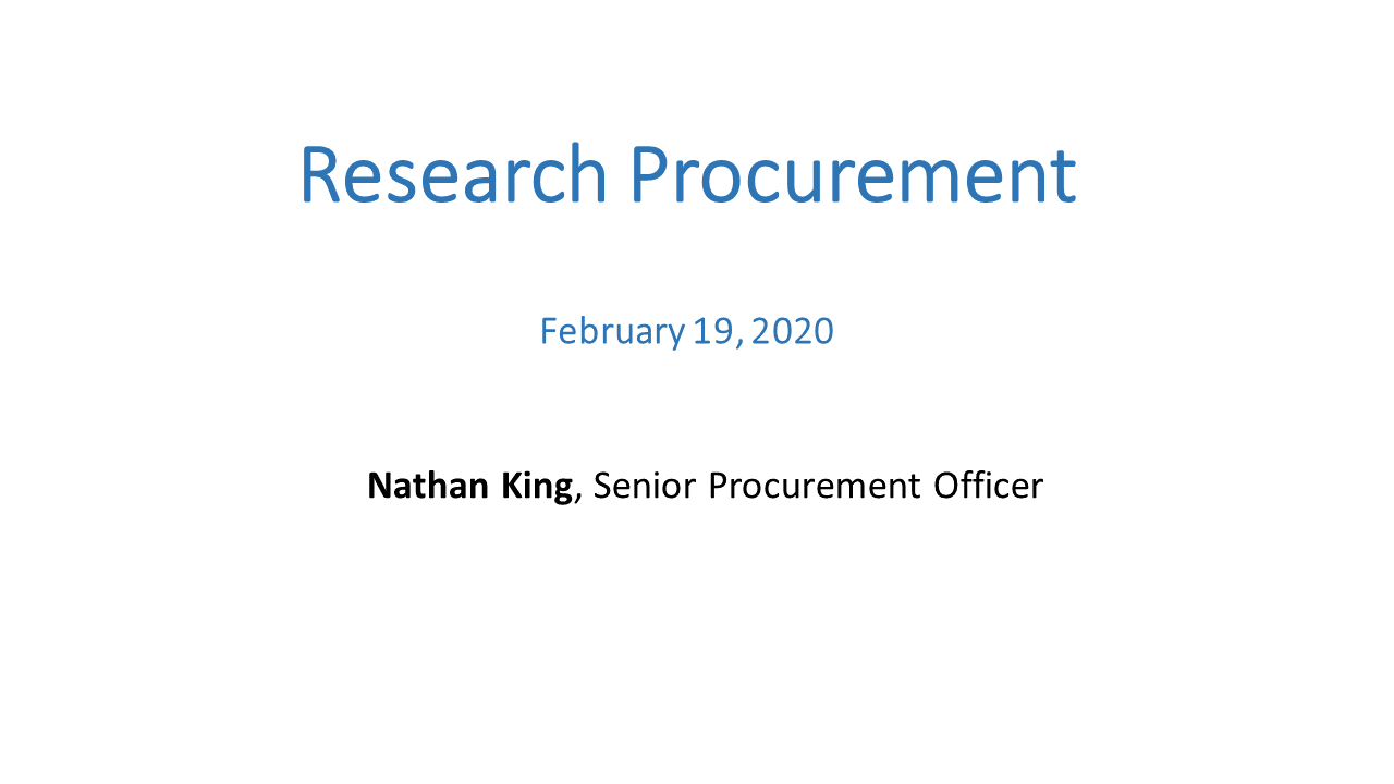 Title slide for Research Procurements at St. George