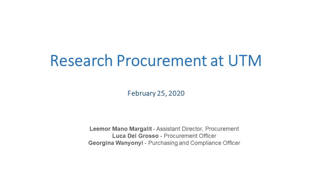 Title slide for Research Procurement at UTM