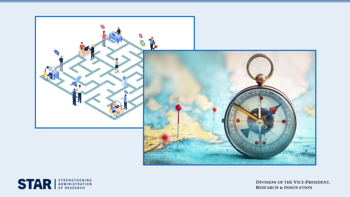 Image of compass and map superimposed over image of maze