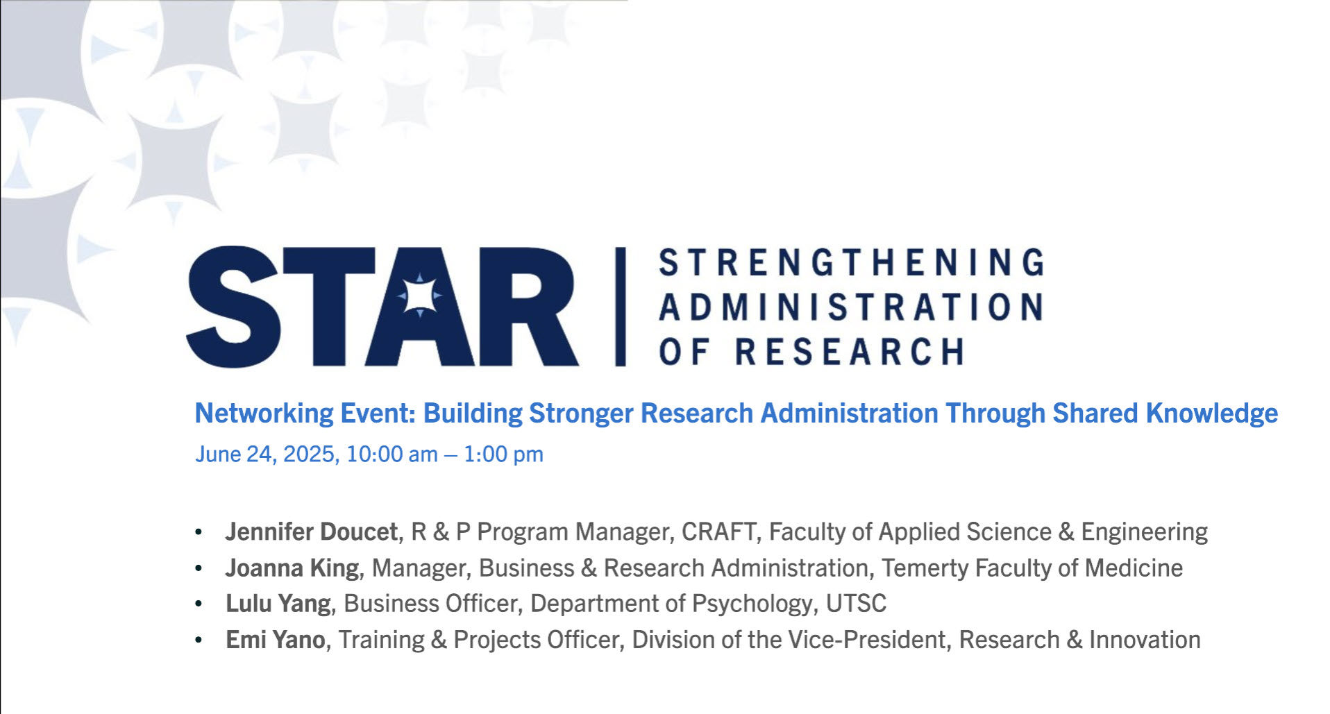 Title slide for 2025 STAR Networking Event