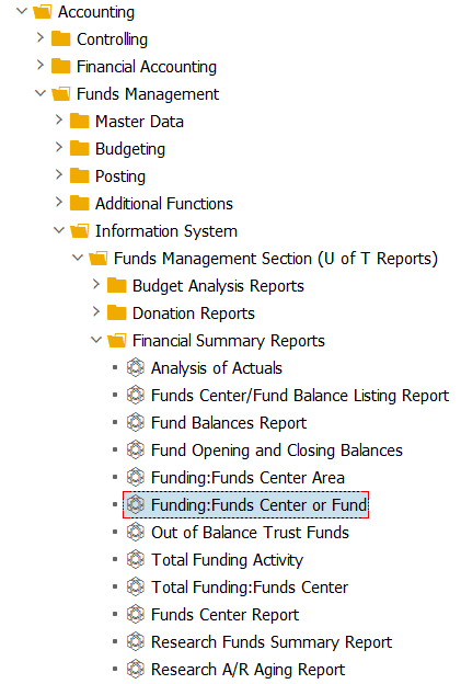 RIS file structure with Funding:Funds Center or Fund highlighted